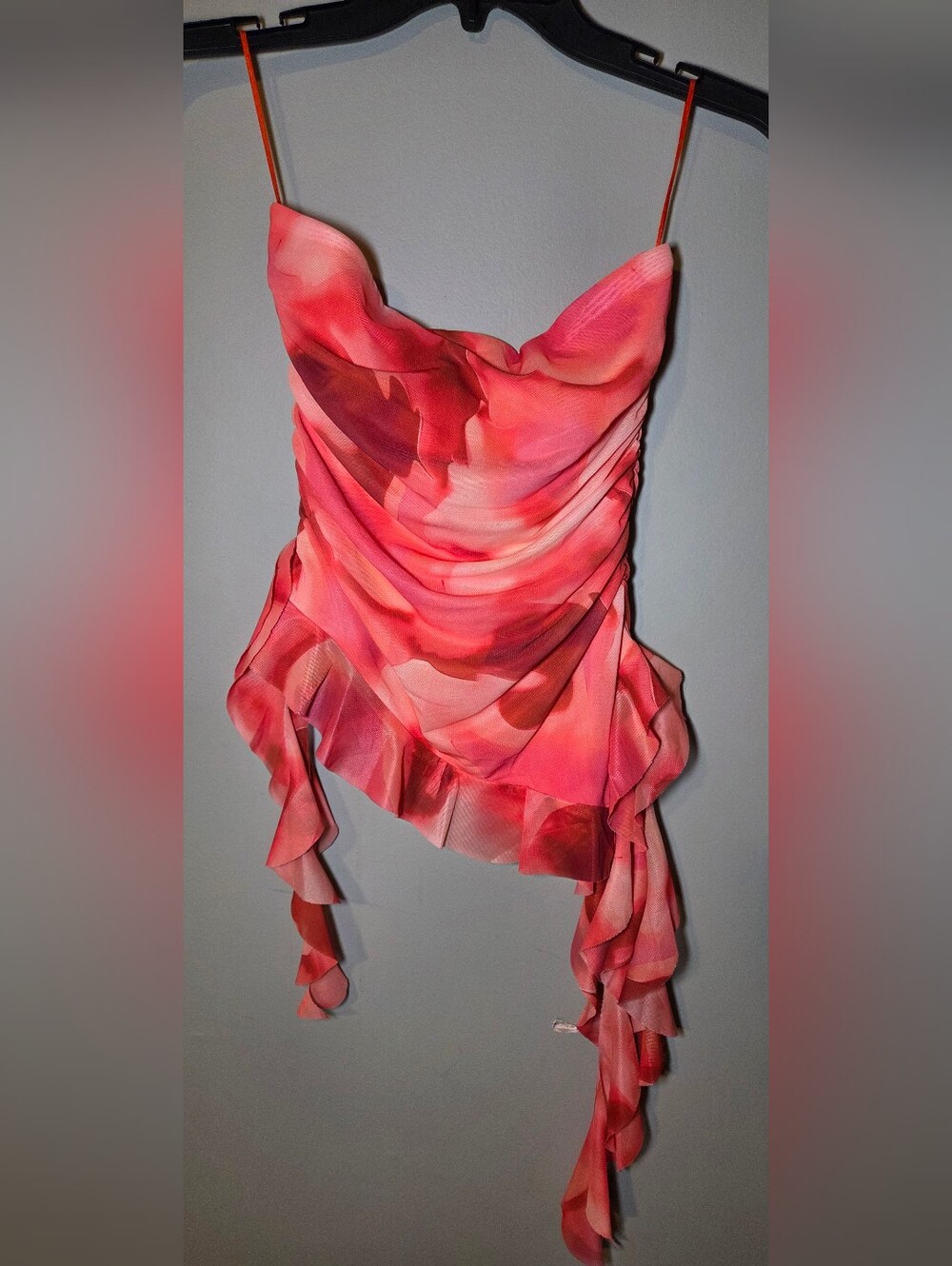 Thirty Thirty LA Women’s Small Strapless Pink Floral Ruched Ruffle Top Y2K